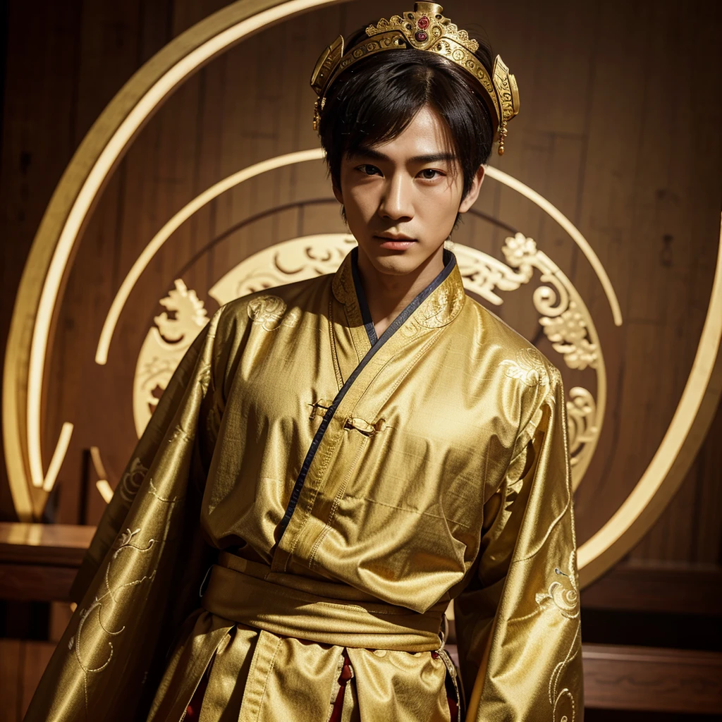 Xiao Zhan was dressed as an emperor of the Qing Dynasty, wearing a golden robe with a dragon pattern and a magnificent head accessory