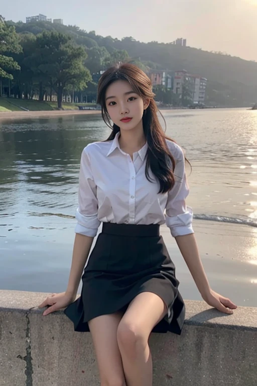 1 Girl,seaside,Soft Light,Chinese Beauty,skirt