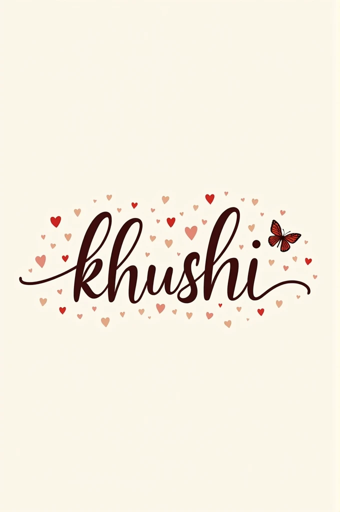 A stright of hasi khushi writing and a butterfly and some hearts around or on top of it!