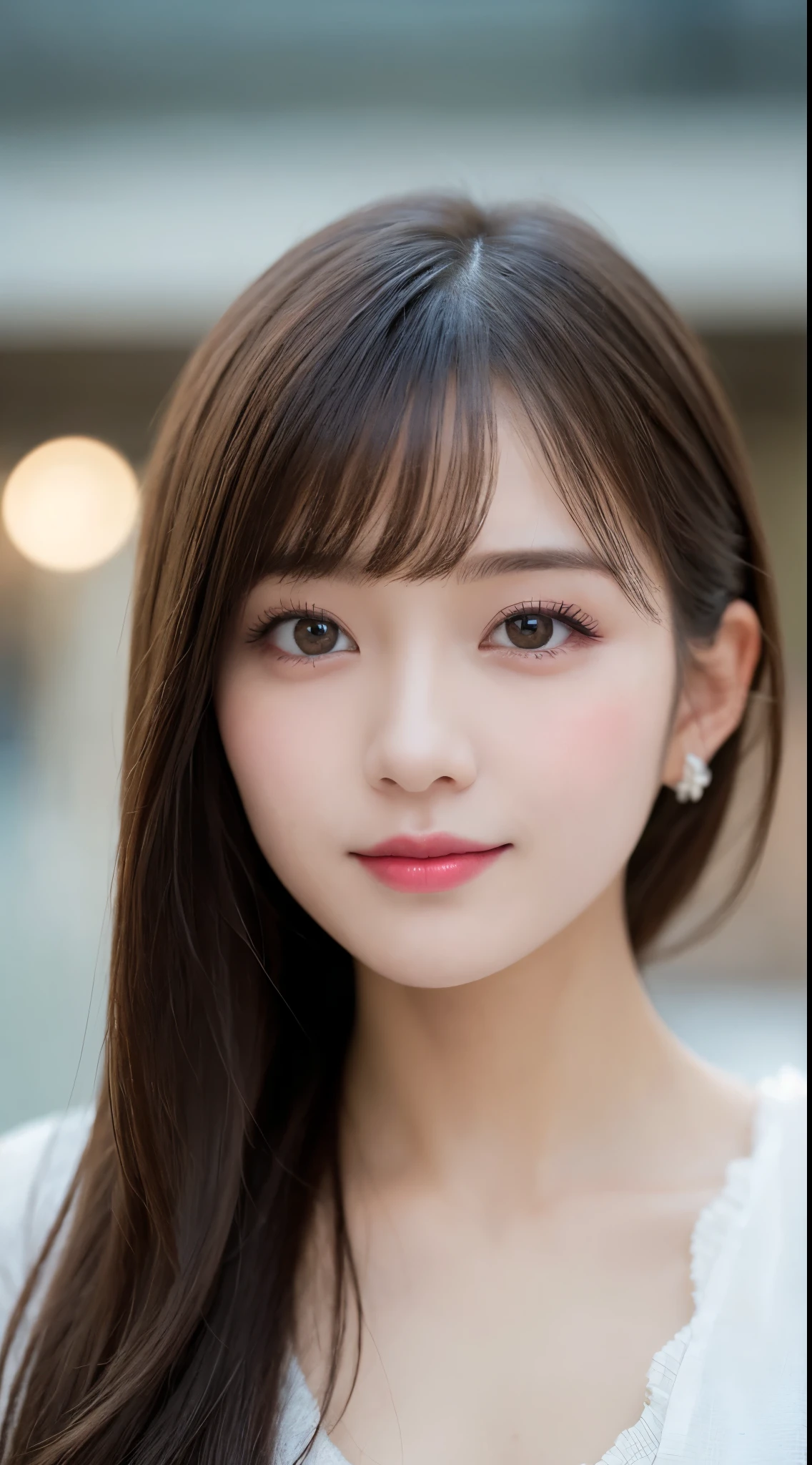 Highest quality, shape, Very detailed, In detail, High resolution, 8k wallpaper, Perfect dynamic composition, Beautiful attention to detail, ランダムなcute髪,,Natural color lip,smile、20-year-old girl、cute、常にBlur the background,Perfect and beautiful face,Photograph only the face,Beautiful and elaborate face、Slim face and shape,Big eyes、Putting on gal makeup,Blur the background,Blur the background,Face close-up、Real human skin,Detailed skin:1,4、RAW Photos、Actual Photos、Gal Fashion（Harajuku）