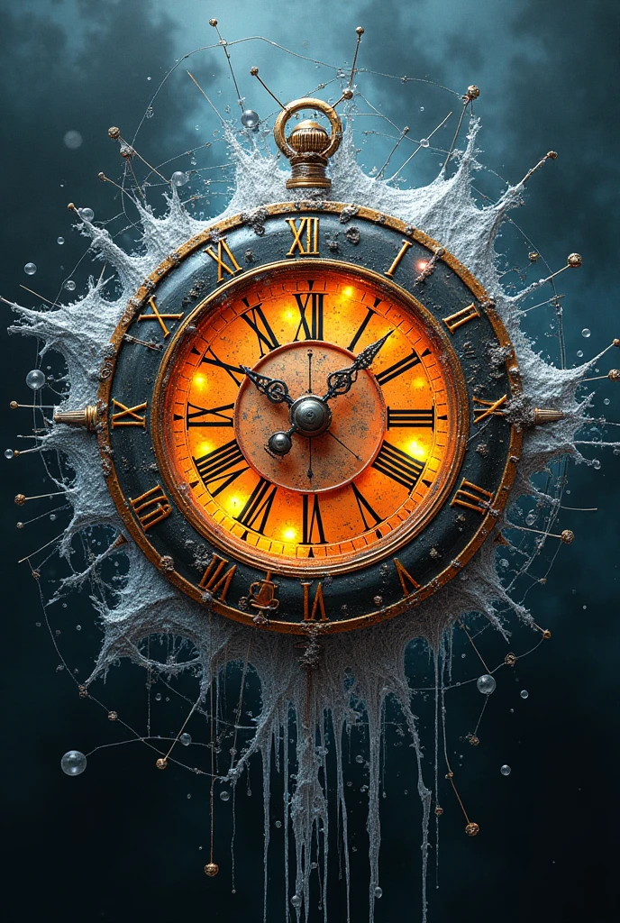 the entire image shows shattered cracked glass, fusion of (cyber, diesel, clock, steam) punk and (water, fire, earth, wind) punk, conceptual installation art, 2.5D, delicate and dynamic, artistic, hyper, graphic CG digital art