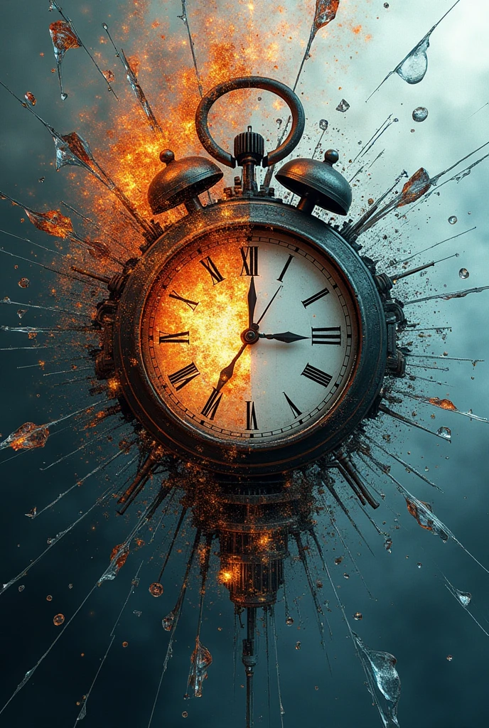 the entire image shows shattered cracked glass, fusion of (cyber, diesel, clock, steam) punk and (water, fire, earth, wind) punk, conceptual installation art, 2.5D, delicate and dynamic, artistic, hyper, graphic CG digital art