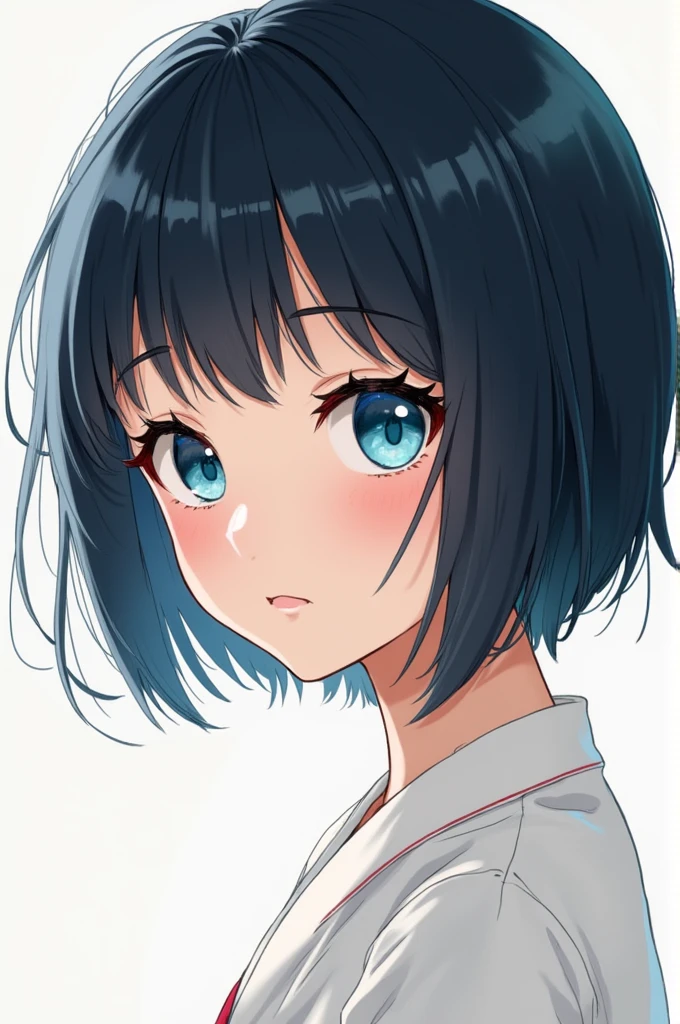 Japanese girl with short black hair and blue eyes in 2d 