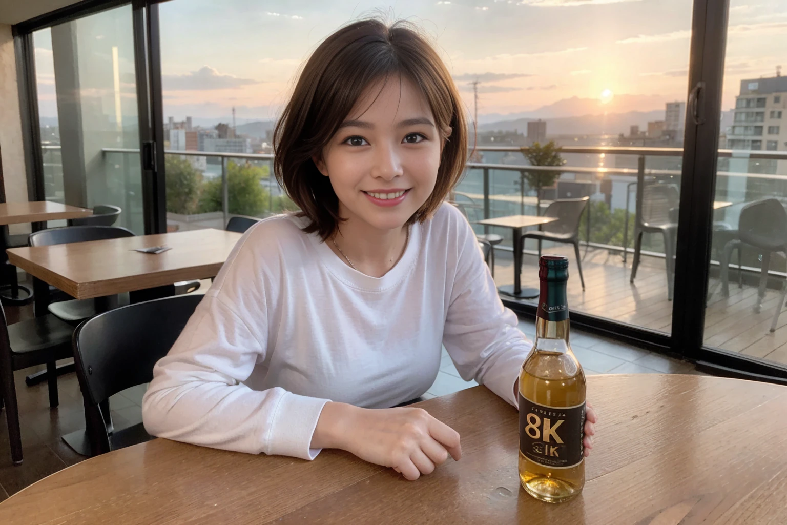 ((Highest quality、8k、masterpiece:1.3))、slimカップル、modelカップル、(Realistic, Intricate details:1.2), full-course dinner、Whiskey bottle and glass on table、Single Malt、scotch、Shot Glass、on the rocks、Scotland、Amazing view of the sunset sky and clouds、A bright smile、The wonderfulness of smile、 Beautiful Face, blue eyes, The light shines on your face, blush, short hair,Bright Face、 (Age 37), 3,Two beauties、Brown Hair、Shortcuts、Long sleeve shirt、dress、Beautiful woman 1, (slimな顔), (The body is slim), (Brown Hair), (Shortcuts), cheeks turn a little red,Attractive beauty、restaurant, In a prominent place (From the waist up) Nova Frog Style, actress, model, Upper Body, White wine, slim, smile, (smile: 1.15), Beautiful fine grain, Depth f/2,saturation, High Contrast, Strong light and shadow,Moist Body:1.5、3D texture、Delicate eyes、Brown Hair、The hair is very shiny、