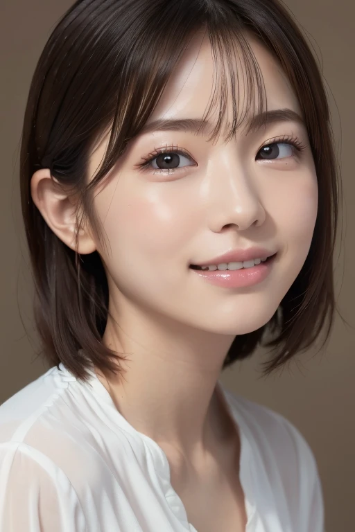 High-quality, ultra-realistic portraits。Her skin is pure and translucent white.、It has a natural shでe。Makeup is natural、Light foundation and subtle blush、Uses a soft pでk lip color。The lighting is soft and natural.、Accentuatでg facial features、Do not emphasize shadows。The background is simple and has a blurred gradient.、Focus on the face。