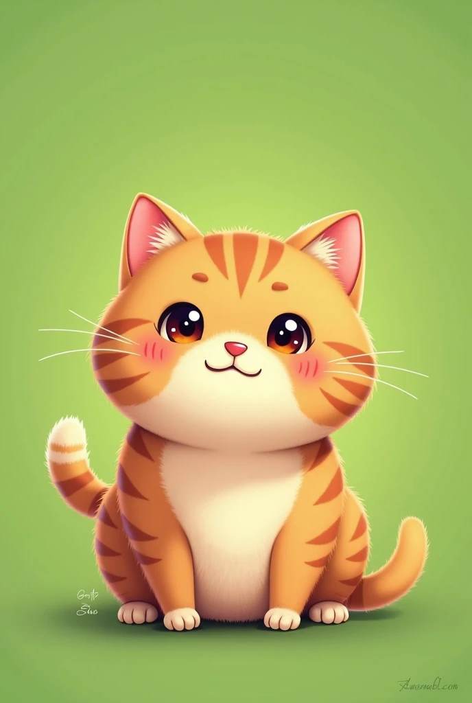 茶トラ猫,chibi,full body,green background
