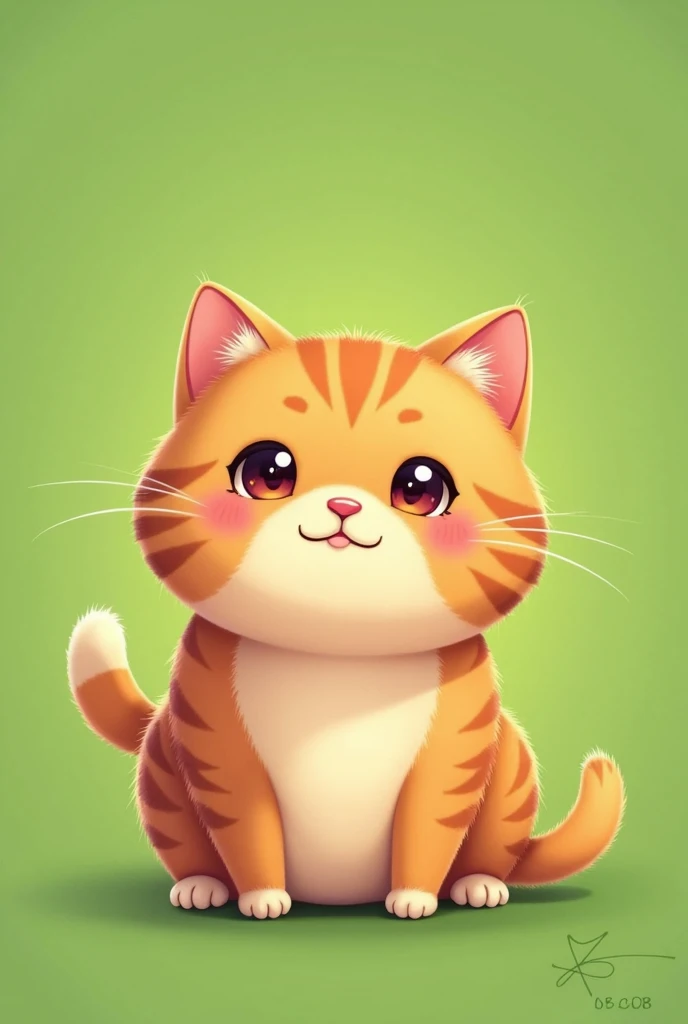 茶トラ猫,chibi,full body,green background