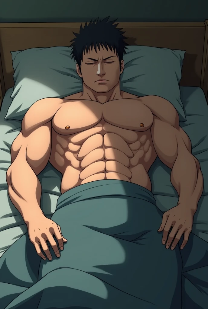 illustrate raikage ay from anime Naruto sleeping shirtless 