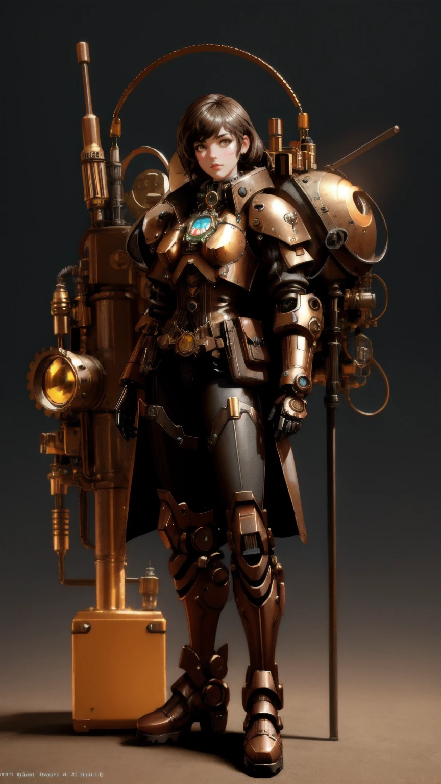 arafed cute girl with a gas mask and a pair of shoes, steampunk robot, cyber steampunk 8 k 3 d, rusty biomechanical cyborg, beautiful robot character design, steampunk automaton, 3d rendered steampunk, painterly humanoid mecha, steampunk iron man, rolands zilvinskis 3d render art, steampunk robot scorpion, bioshock big daddy the background is brown