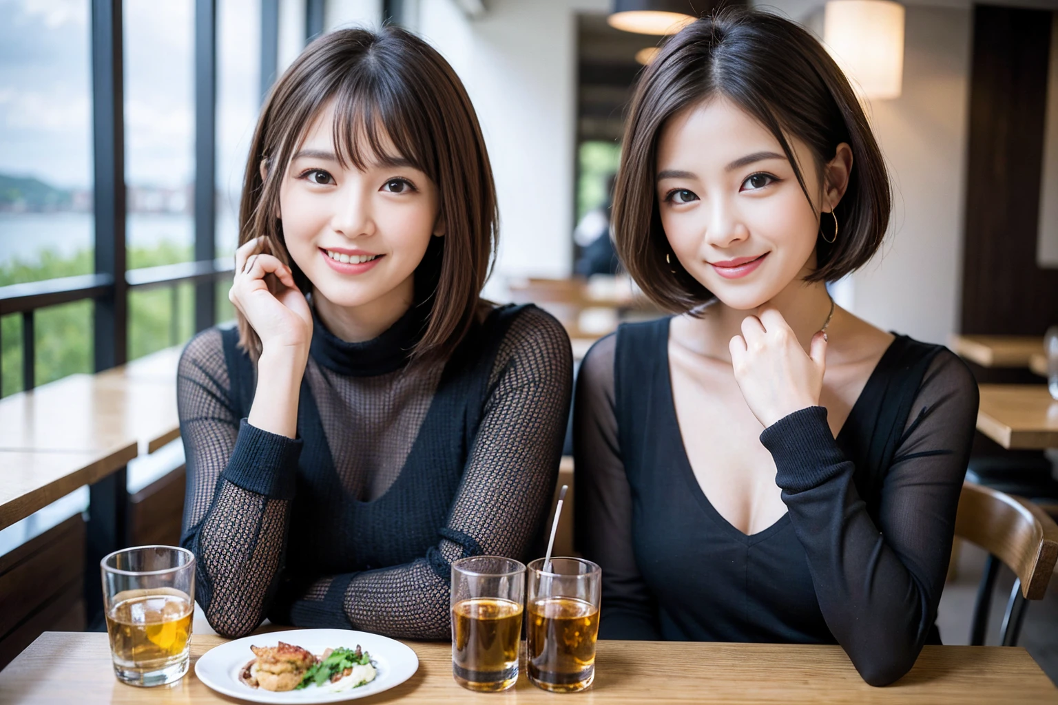 ((Highest quality、8k、masterpiece:1.3))、slimカップル、modelカップル、(Realistic, Intricate details:1.2), full-course dinner、Whiskey bottle and glass on table、Single Malt、scotch、Shot Glass、on the rocks、Scotland、Amazing view of the sunset sky and clouds、A bright smile、The wonderfulness of smile、 Beautiful Face, blue eyes, The light shines on your face, blush, short hair,Bright Face、 (Age 37), 3,Two beauties、Brown Hair、Shortcuts、Long sleeve shirt、dress、Beautiful woman 1, (slimな顔), (The body is slim), (Brown Hair), (Shortcuts), cheeks turn a little red,Attractive beauty、restaurant, In a prominent place (From the waist up) Nova Frog Style, actress, model, Upper Body, White wine, slim, smile, (smile: 1.15), Beautiful fine grain, Depth f/2,saturation, High Contrast, Strong light and shadow,Moist Body:1.5、3D texture、Delicate eyes、Brown Hair、The hair is very shiny、