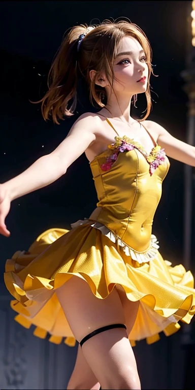 キャッツ♥アイ((CAT'S♥EYE))、Written by Hojo Tsukasa、Hitomi Kisugi((Hitomi Kisugi))、A classic beautiful face、Well-balanced proportions、Straight long hair、She is wearing a sky blue leotard with a yellow ribbon-like waistband.、Place your hands on your hips