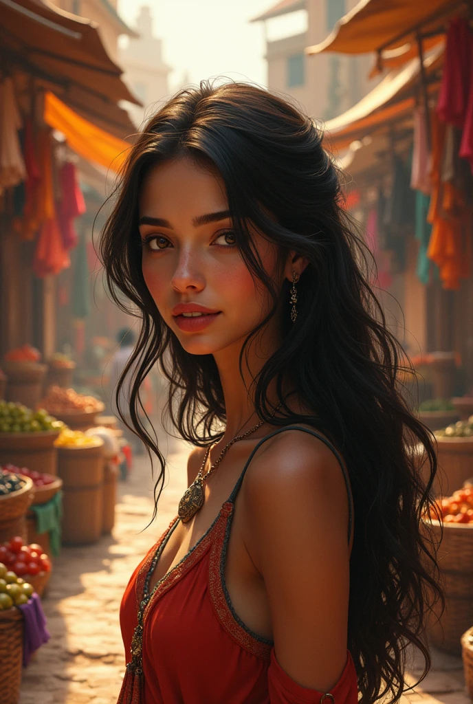 a beautiful girl in the market place