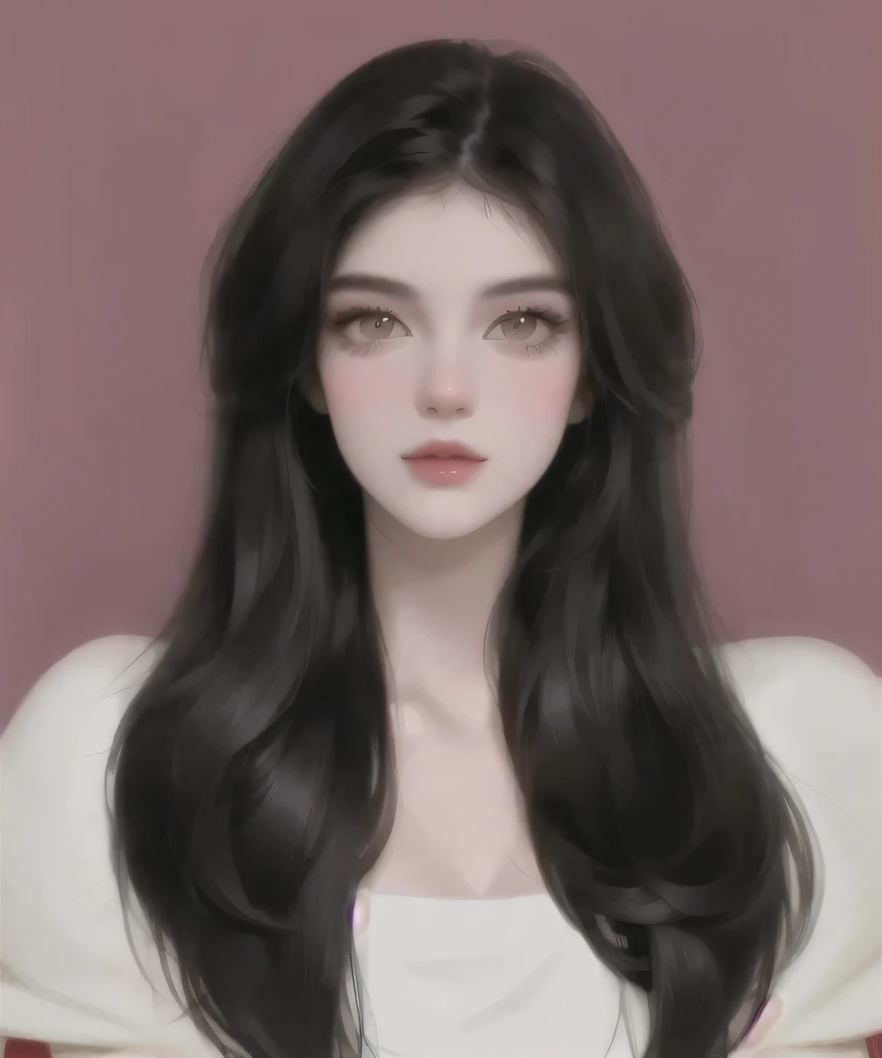a close up of a woman with long black hair and a white top, pale-skinned persian girl, girl with black hair, realistic digital painting, female with long black hair, photorealistic beautiful face, in the art style of bowater, realistic beautiful face, woman with black hair, digital art portrait, photorealistic digital painting, beautiful realistic face, detailed long black hair