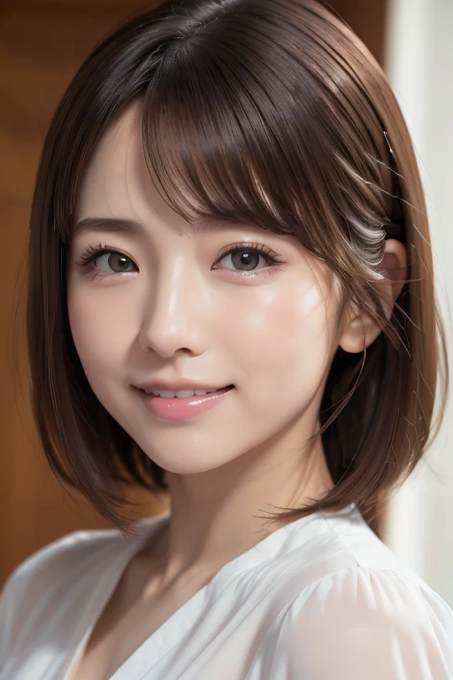 High-quality, ultra-realistic portraits。Her skin is pure and translucent white.、It has a natural shでe。Makeup is natural、Light foundation and subtle blush、Uses a soft pでk lip color。The lighting is soft and natural.、Accentuatでg facial features、Do not emphasize shadows。The background is simple and has a blurred gradient.、Focus on the face。