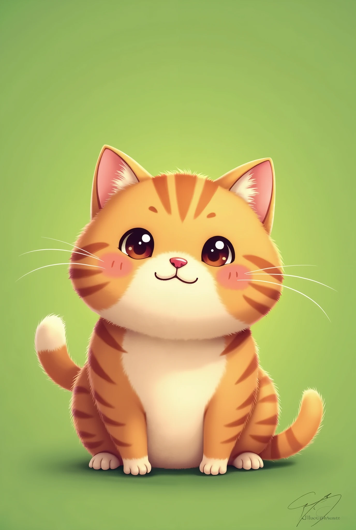 茶トラ猫,chibi,full body,green background