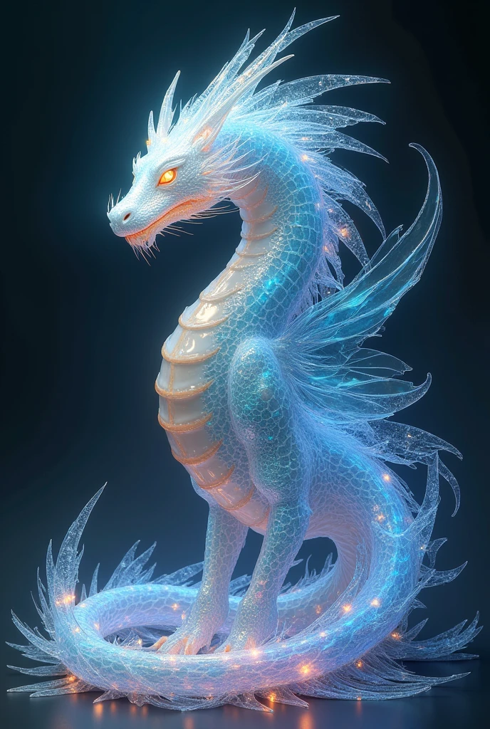 semi-transparent full body of Dreamy dragon, interconnected lifeforms, Broken Glass effect, no background, stunning, something that even doesn't exist, mythical being, energy, molecular, textures, iridescent and luminescent scales, breathtaking beauty, pure perfection, divine presence, unforgettable, impressive, breathtaking beauty, Volumetric light, auras, rays, vivid colors reflects