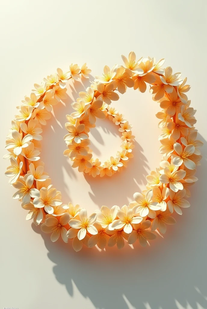 High-definition, realistic Mobius strip composed of osmanthus flowers, with the flowers gracefully lining the edge of the strip, forming a continuous floral band. The material of the Mobius strip is smooth, reflecting soft light, and when viewed from above, there is a distinct twist in the center of the loop
