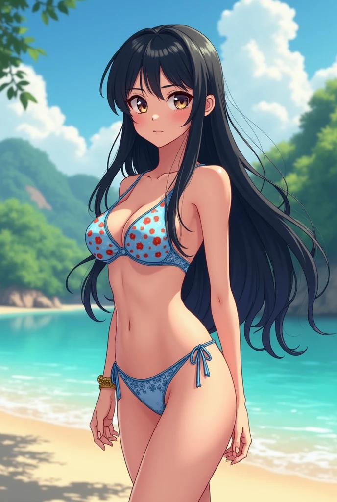 Hand-drawn style、Anime Style、Black Hair、older sister、Long Hair、Swimwear