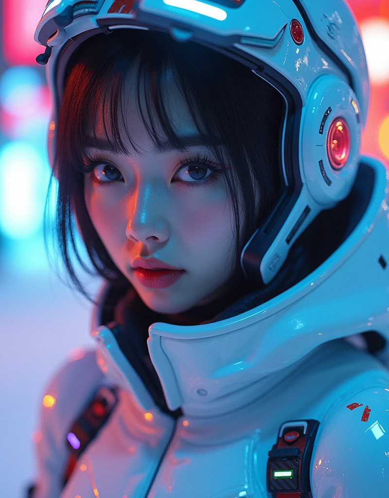 photo-realistic, ultra-realistic, very beautiful Japanese, famous Japanese idol, 20 years old, dramatic scene, masterpiece, beautiful eyes, cyber punk, (closeup to her beautiful face:1.3), (wearing cyber punk mecha armor suits with neon marker:1.5), (neon illuminated suits), (she is extremely acrobatic skiing:1.5), (fully equipped with futuristic ski equipment:1.3), amazing view of her dynamic movement, acrobatic pose, dynamic angle, spectacular, Nimble movements, Sharp turns, (very large breasts),