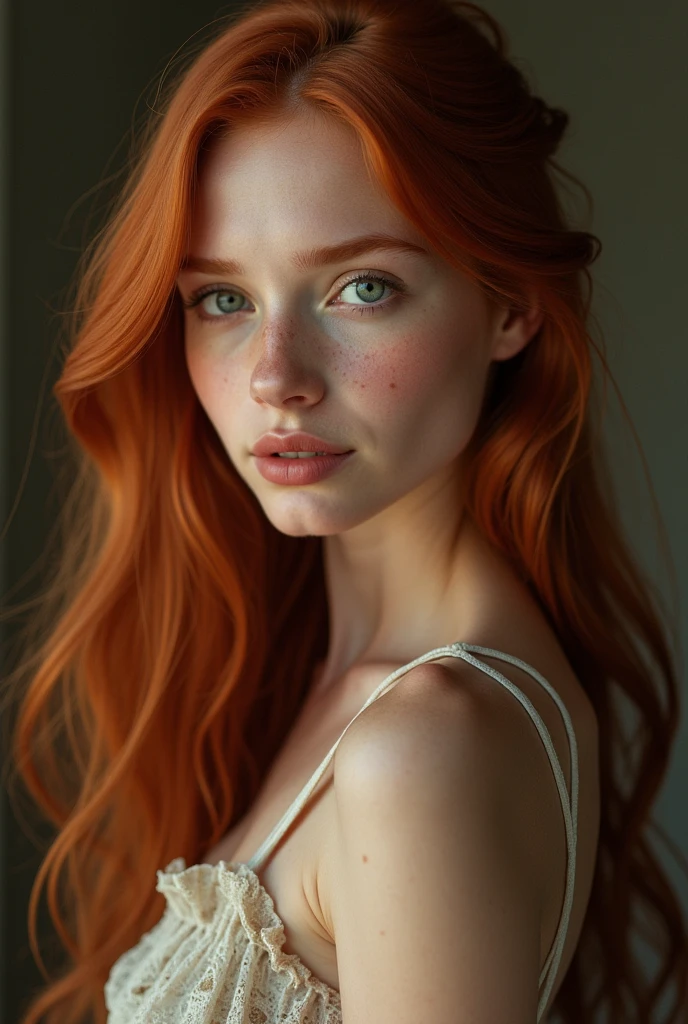 (photorealism:1.2), A redhead girl with long hair. Masterpiece,  some small freckles, pale skin, thin lips, seductive smile, runners body, (thin hips, thin waist: 1.25), detailed skin, smile, (full body: 1.1),  24mm, soft cinematic light, RAW photo, intricate, elegant, highly detailed, sharp focus, ((((cinematic look)))), soothing tones, insane details, intricate details, low contrast, soft cinematic light, dim colors, exposure blend,, faded, 16K, ultra high res.photorealistic, UHD, RAW, DSLR,
INFO
