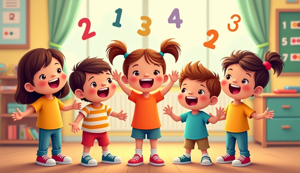 (Chorus)
Count with me, 1, 2, 3,
Let's count up to 10, you see,
Count with me, it's so much fun,
Come on, let's start again, everyone!
These lyrics are simple and repetitive, making them perfect for learning to count.