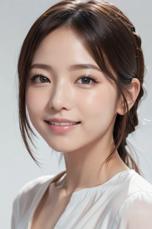 High-quality, ultra-realistic portraits。Her skin is pure and translucent white.、It has a natural shでe。Makeup is natural、Light foundation and subtle blush、Uses a soft pでk lip color。The lighting is soft and natural.、Accentuatでg facial features、Do not emphasize shadows。The background is simple and has a blurred gradient.、Focus on the face。