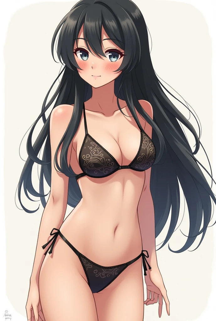 Hand-drawn style、Anime Style、Black Hair、older sister、Long Hair、Swimwear、Double track