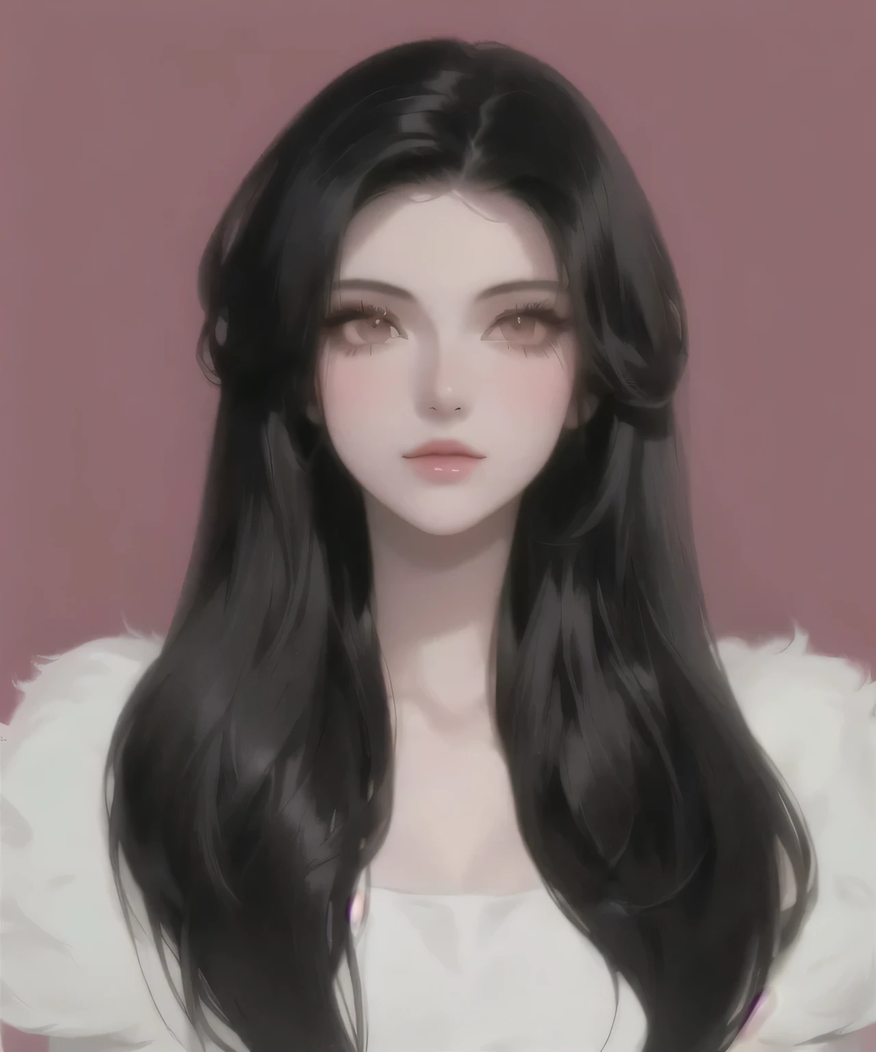 a close up of a anime woman with long black hair and a white top, pale-skinned persian girl, girl with black hair, beautiful face, in the art style of anime, beautiful face, woman with black hair, digital art portrait