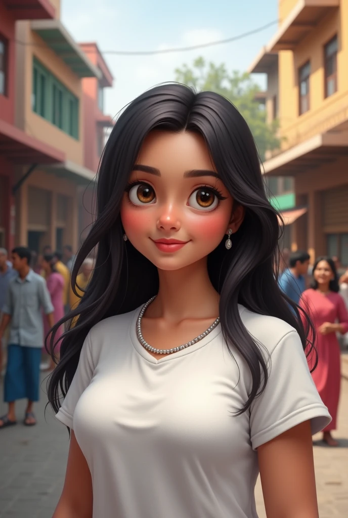 Real Kashmiri Indian  aunty  age 34 in white t shirt with cubby chicks dimple chin smoothy hair on Indian street 