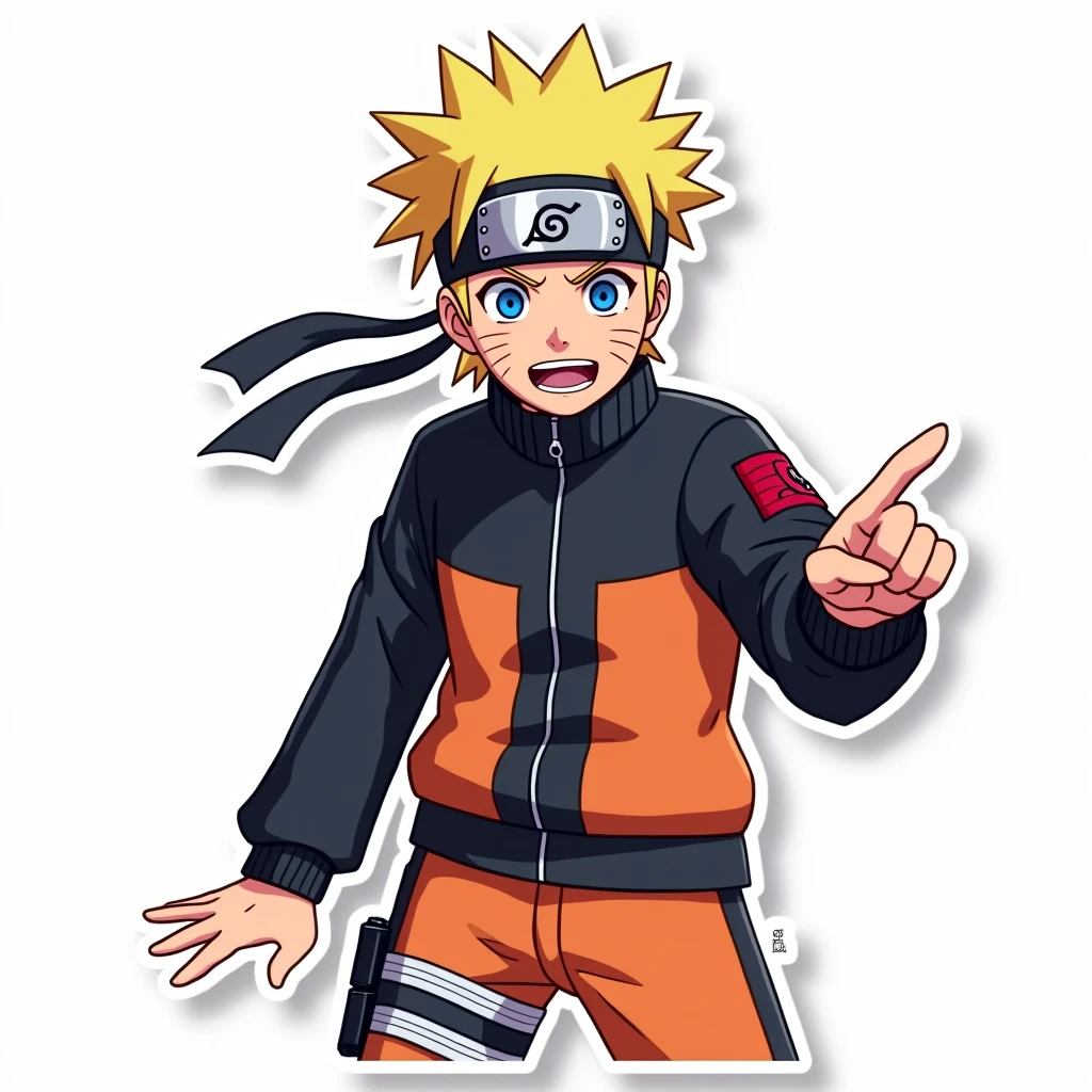 Sticker, "Believe me, I'm going to be the greatest Hokage!"
- Naruto points ahead, eyes filled with ambition and drive, on a white background, Detailed