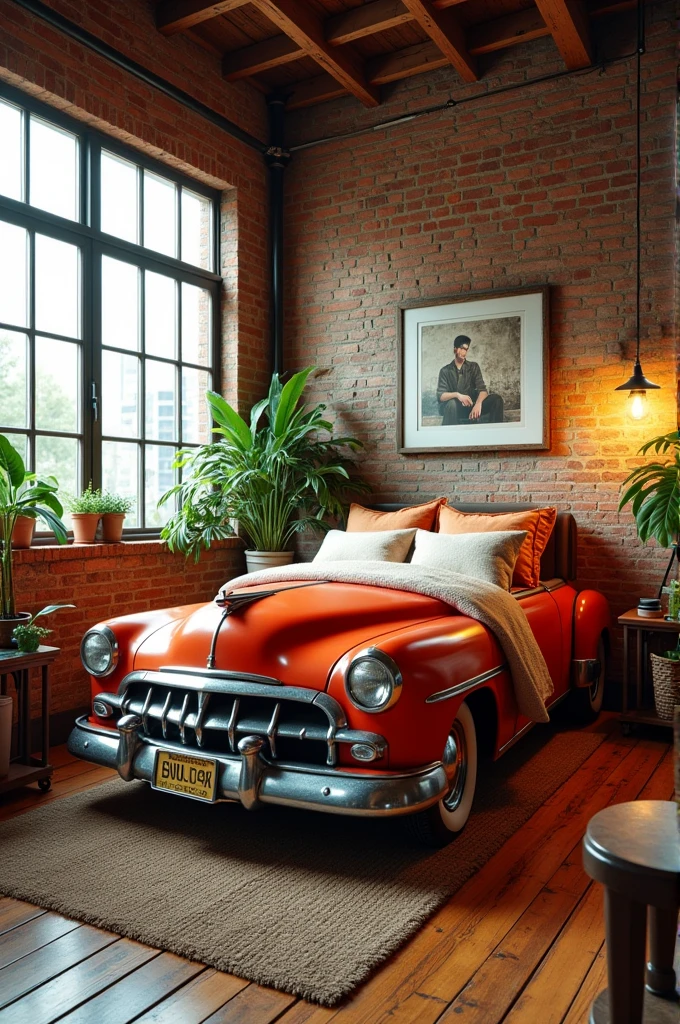 A room with car use bed