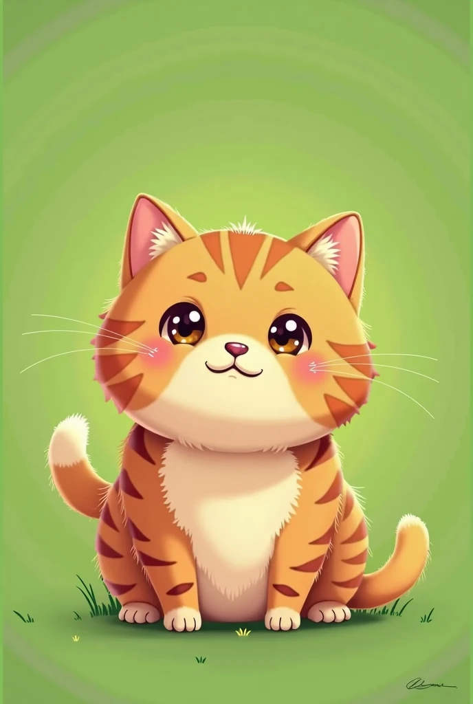茶トラ猫,chibi,full body,green background