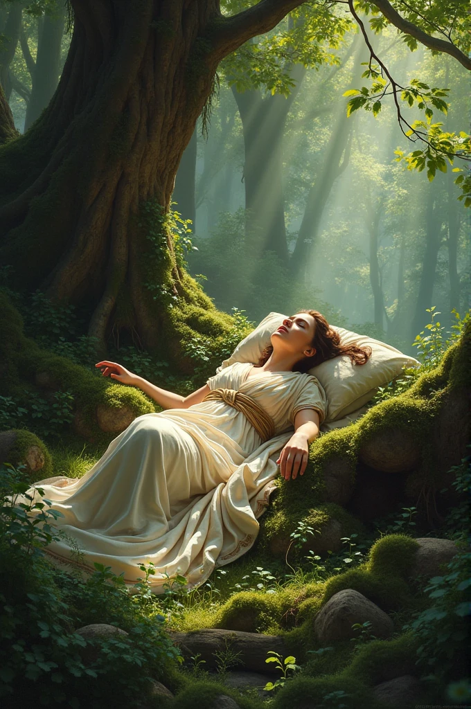 Waking in the morning forest Roman lady with mamd