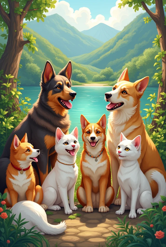 Thumnails of picture of dogs with cats and very beautiful nature background landscape page
