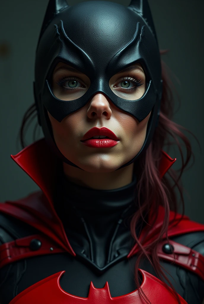 beautiful detailed eyes, beautiful detailed lips, extremely detailed eyes and face, long eyelashes, 1woman, batwoman, superhero, mature, bat mask, black costume, red hair, red bat symbol, red gauntlets, red utility belt, red cape, red boots, illustration, oil painting, 3d rendering, (best quality,4k,8k,highres,masterpiece:1.2),ultra-detailed,(realistic,photorealistic,photo-realistic:1.37),HDR,UHD,studio lighting,ultra-fine painting,sharp focus,physically-based rendering,extreme detail description,professional,vivid colors,bokeh,concept art