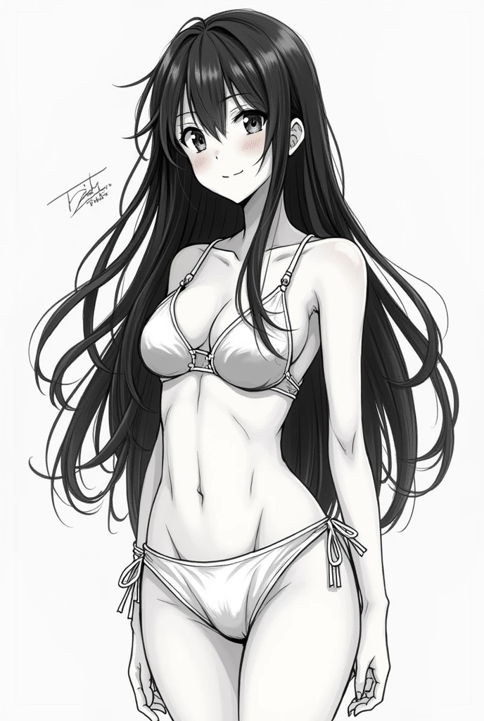 Hand-drawn style、Rough sketch、Anime Style、Black Hair、older sister、Long Hair、Swimwear