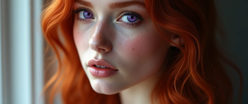 Redhead woman with violet eyes 