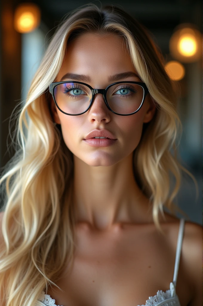 Very pretty blonde from France with sexy glasses