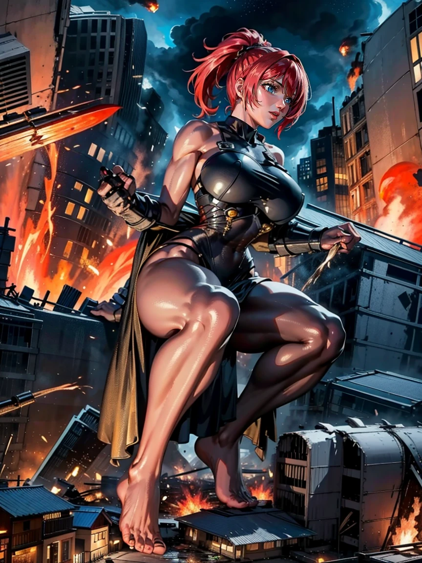 （Giant Elements、High resolution、High resolution、high quality、Accurate body structure、Detailed body、Barefoot woman）、(A brave woman destroys a city:1.6)
