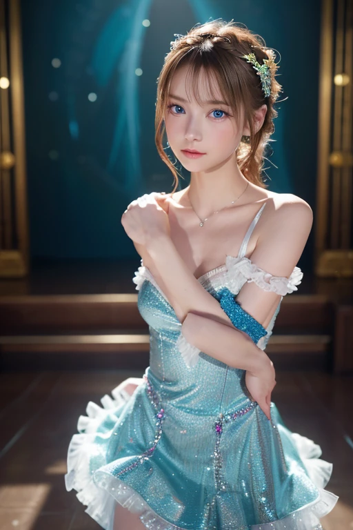 Ultra HD、High resolution、clear、Female Warrior、Glittering ornaments、Colorful and gorgeous jewelry、Beautiful Blue Eyes、Silver Dress、jeweled dress、Beautiful braided hair、
((Highest quality)), ((masterpiece)), (detailed), Captivating Gaze, レオタードballetの人物, cute, 非常にdetailedな, 超High resolution, Kodak Vision Color,Shooting with LT camera,Highest quality, 8k, High resolution, 1 person, (Professional Lighting),、thin、ballet。Ballerina dancing gracefully on stage。Soft lighting and excellent shadow representation、Expressing an emotional and romantic atmosphere。Be enchanted by the subtle details and vibrant colors of frilly opera tutus and leotards.。Great stage backdrop.Perfect Face、European women、Blonde
