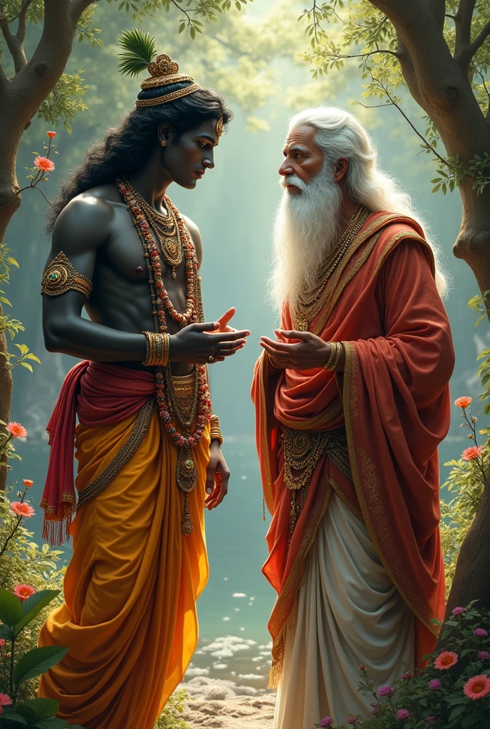 Image of lord krishna and naradha talking
