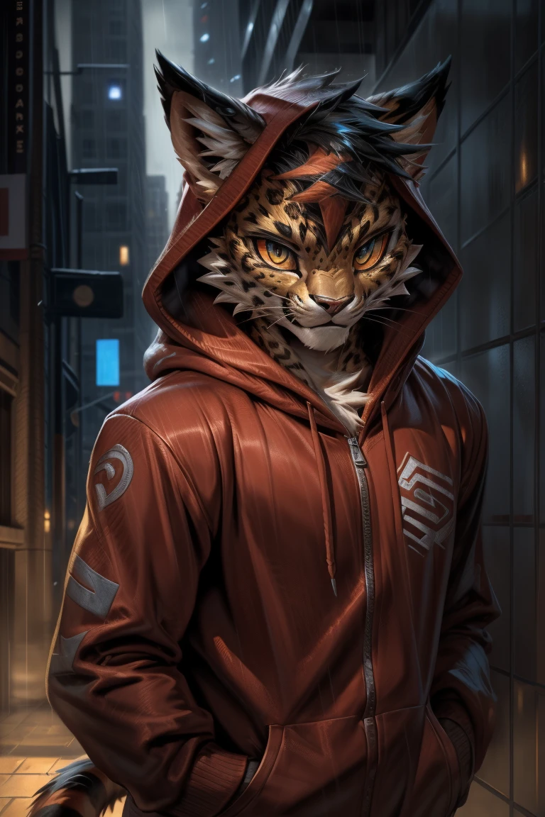 4k, ,8K, A high resolution, best quality, perfect colors, perfect shadows, perfect lighting, posted on e621, (by Chunie, by canyne khai, by t.y.starale), male, furry, Torracat(Pokemon), Torracat,Pokemon,anthro, solo, yellow eyes, (Realistic eye details 1.2), night city, rain, (Realistic Rain detail), Streetwear Hoodie wear, Full body like, muscularbody, leaning against the wall, dramatic lighting, soft lighting, day, highly detail, Hair coiled, delight, Standing up position, cool pose charm, Abstract beauty, centre, Looking at the camera, Facing the camera, nearing perfection, Dynamic, highly detailed, illustration, (Realistic background), (Leopard Tail), ((Bonifasko lighting)), (Detailed eyes), perfect pupils, detail eyes, detail fluffy fur, (seductive face:1.2), fit body, Looking at the camera,, fit body, perfect male figure, Detailed fur, Detailed face, Perfect face, Detailed background, (Complex), (Super Detail), (Ultra Clear), (Best Quality)
