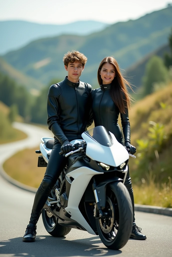 A boy and girl couple there year 20  has R15 motor bike there standup and bagraund hill a way and this naturel moment 