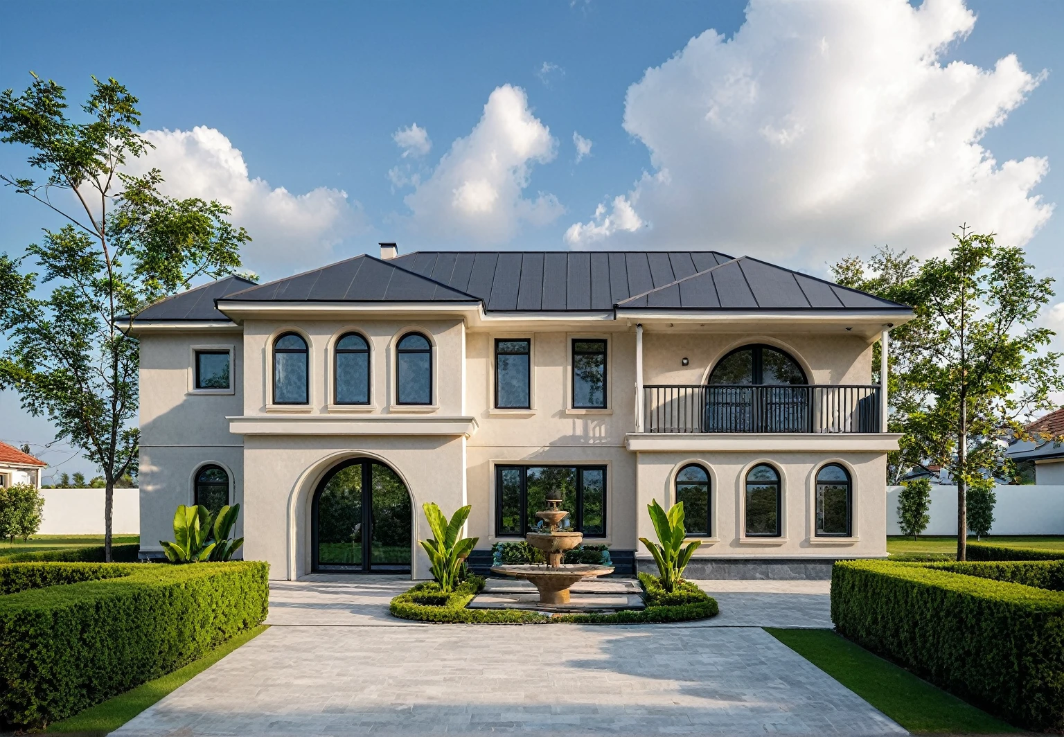 Masterpiece, high quality, best quality, authentic, super detail, outdoors, onestoreyvillaXL, aiaigroup, house style modern on the street ,stairs, white wall ,road,pavement, grass, trees, sky, cloud, (daylight:1.1)
