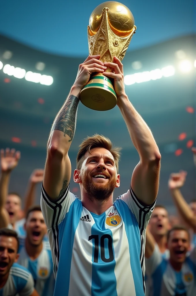 messi happy lifting world cup