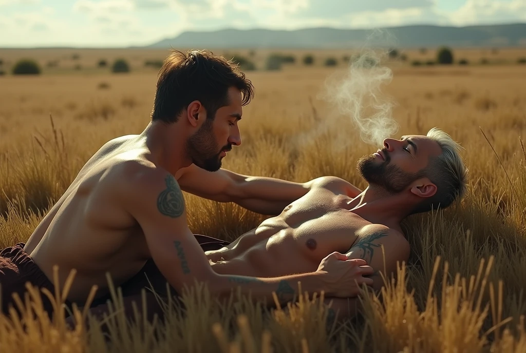 Short Hair!!!Breakback Mountain, the western United States, Lying on the grass, !!!Lying on the grass, !!!the complex relationship between love and sex between two men, Heath Ledger, Jack Glenho, working on the farm, handsome, cowboysexy triangle thongs, more details, background scattering 1.8 HD 8k real photos! sex. Chest muscles! Chest hair! tattoo. white hair Smoke, movie feeling! Movie lights! Award-winning poster Ambiguous and teasing Western cowboy dress up。Close-up multi-angle shooting。The close-up of the protagonist!!!kissing Lying on the grass, taking a picture of God's perspective