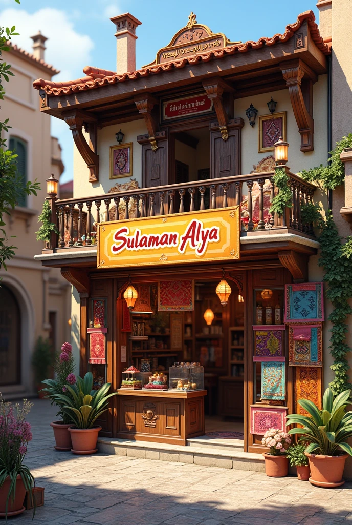 a shop with banner name 'SULAMAN ALYA' look realife