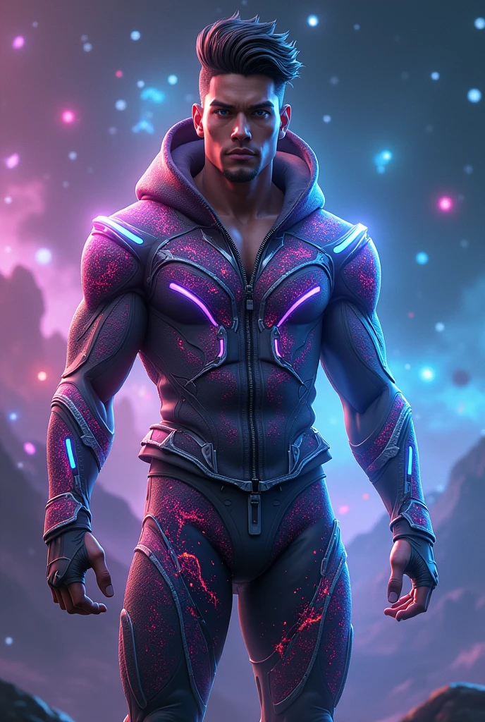 A Free Fire male character wearing a universe costume in 4K resolution