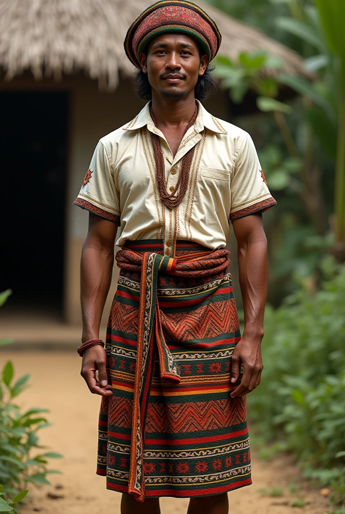 Timor Leste national costume (traditional attire for man) with kaina, shirt, and headwear