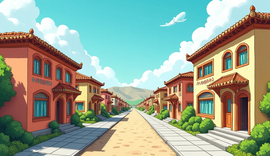 Housing area in Xinjiang, China,Cartoon Style,No characters